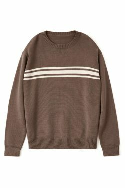 Vintage Three Striped Pullover Sweater - Y2K Fashion Aesthetic Women's Clothing