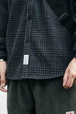 Vintage Tweed Check Shirt - Y2K Fashion Aesthetic for Women - Coquette Style Grunge Outfits