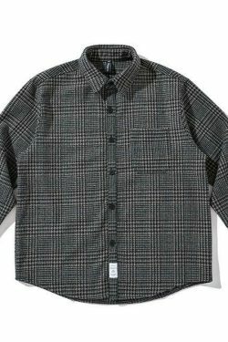 Vintage Tweed Check Shirt - Y2K Fashion Aesthetic for Women - Coquette Style Grunge Outfits