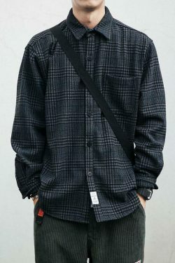 Vintage Tweed Check Shirt - Y2K Fashion Aesthetic for Women - Coquette Style Grunge Outfits