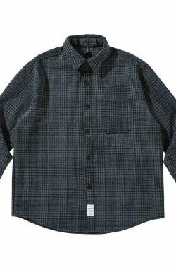Vintage Tweed Check Shirt - Y2K Fashion Aesthetic for Women - Coquette Style Grunge Outfits
