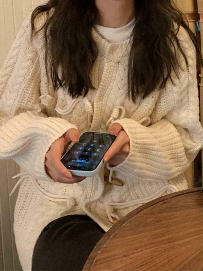 Vintage Twist Design Horn Buckle Cardigan - Y2K Fashion with Coquette & Grunge Aesthetics