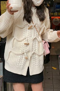 Vintage Twist Design Horn Buckle Cardigan - Y2K Fashion with Coquette & Grunge Aesthetics