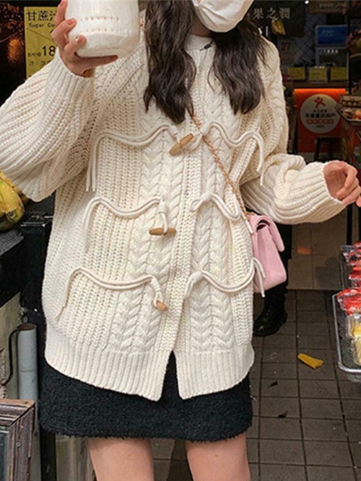 Vintage Twist Design Horn Buckle Cardigan - Y2K Fashion with Coquette & Grunge Aesthetics