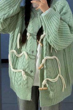 Vintage Twist Design Horn Buckle Cardigan - Y2K Fashion with Coquette & Grunge Aesthetics