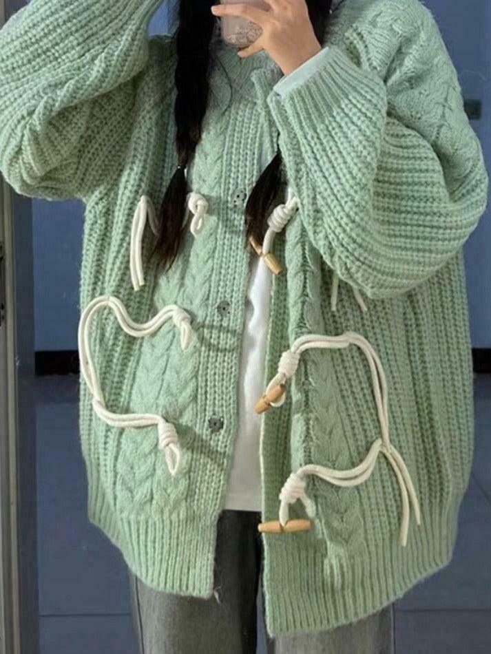 Vintage Twist Design Horn Buckle Cardigan - Y2K Fashion with Coquette & Grunge Aesthetics