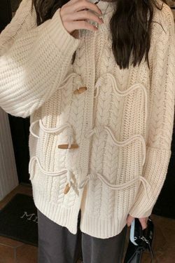 Vintage Twist Design Horn Buckle Cardigan - Y2K Fashion with Coquette & Grunge Aesthetics