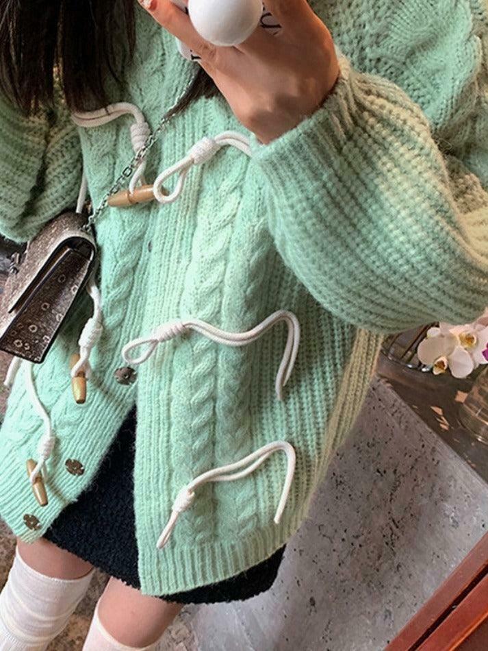 Vintage Twist Design Horn Buckle Cardigan - Y2K Fashion with Coquette & Grunge Aesthetics