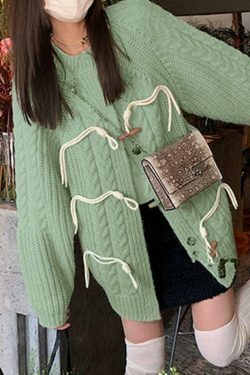 Vintage Twist Design Horn Buckle Cardigan - Y2K Fashion with Coquette & Grunge Aesthetics