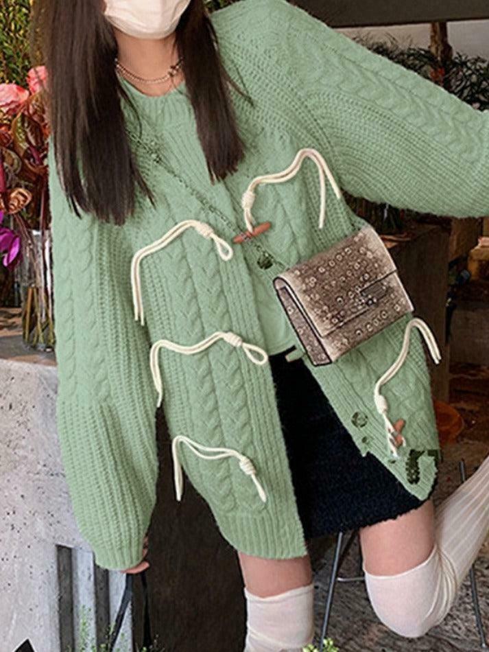 Vintage Twist Design Horn Buckle Cardigan - Y2K Fashion with Coquette & Grunge Aesthetics