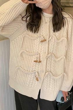 Vintage Twist Design Horn Buckle Cardigan - Y2K Fashion with Coquette & Grunge Aesthetics