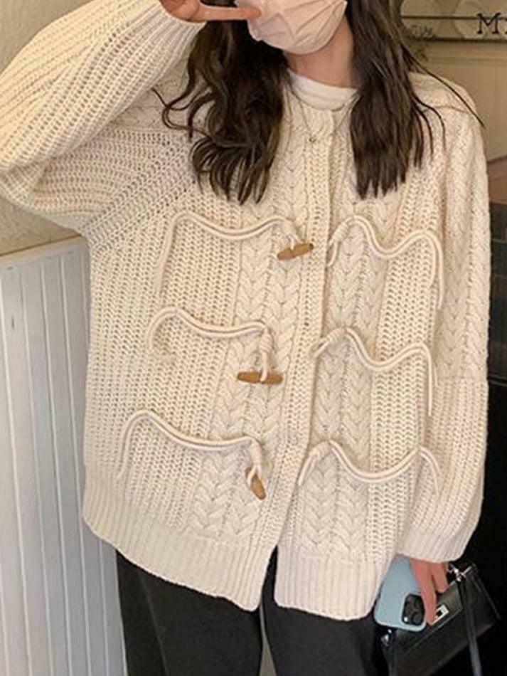 Vintage Twist Design Horn Buckle Cardigan - Y2K Fashion with Coquette & Grunge Aesthetics