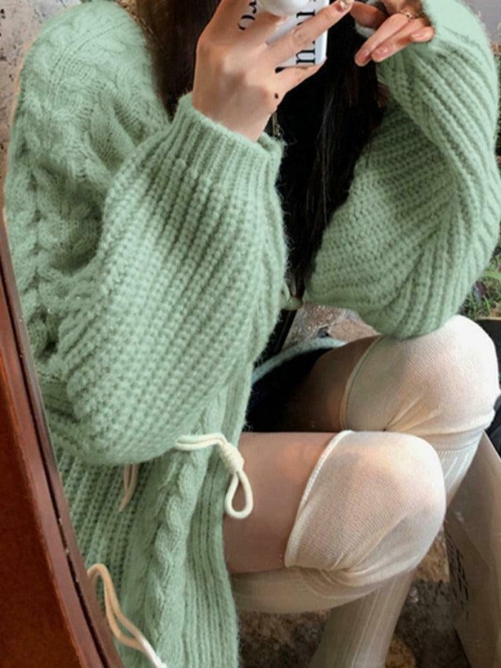 Vintage Twist Design Horn Buckle Cardigan - Y2K Fashion with Coquette & Grunge Aesthetics