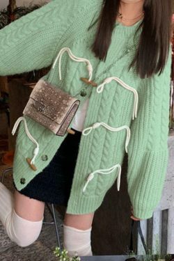 Vintage Twist Design Horn Buckle Cardigan - Y2K Fashion with Coquette & Grunge Aesthetics