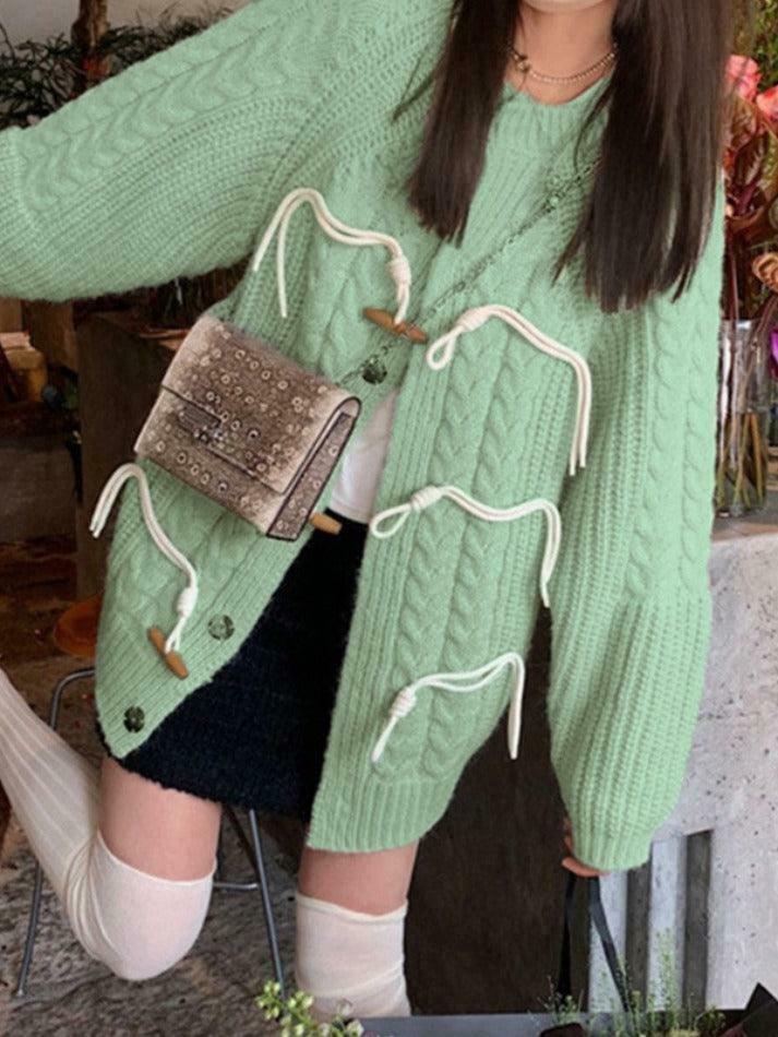 Vintage Twist Design Horn Buckle Cardigan - Y2K Fashion with Coquette & Grunge Aesthetics