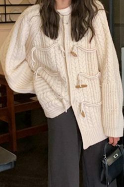 Vintage Twist Design Horn Buckle Cardigan - Y2K Fashion with Coquette & Grunge Aesthetics