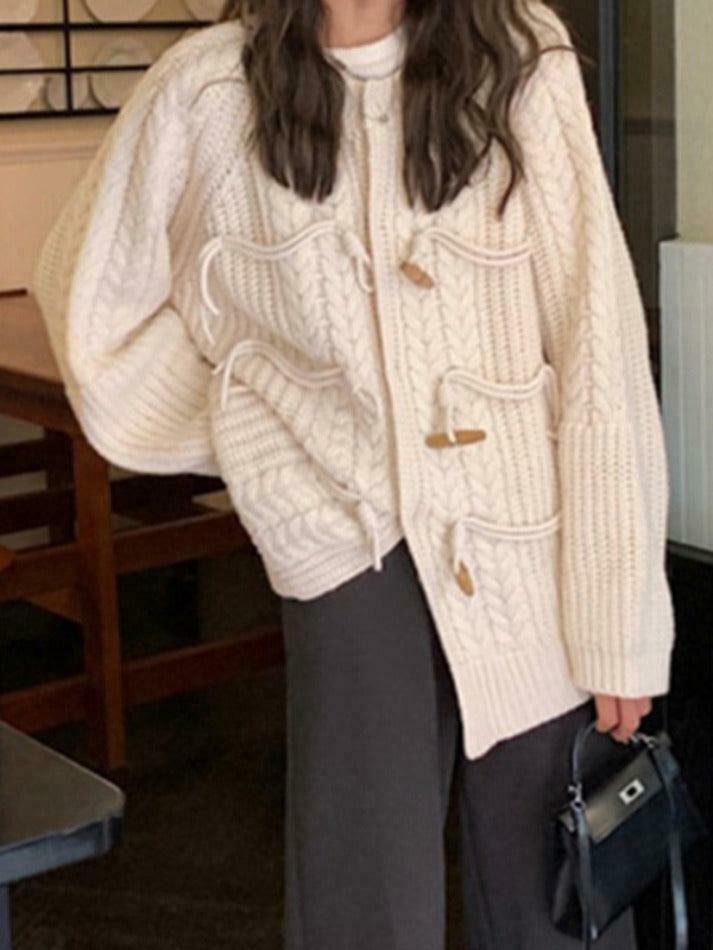 Vintage Twist Design Horn Buckle Cardigan - Y2K Fashion with Coquette & Grunge Aesthetics