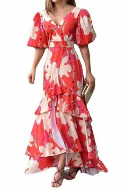 Vintage V-Neck Printed Dress - Y2K Fashion Aesthetic with Coquette Style and Grunge Vibes