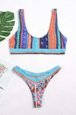 Vintage Vest Backless Printed Thong Bikinis Swimsuits - Y2K Fashion Niche Women's Clothing