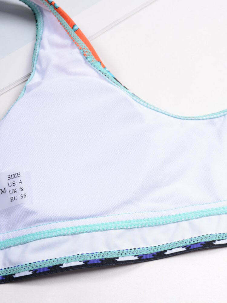 Vintage Vest Backless Printed Thong Bikinis Swimsuits - Y2K Fashion Niche Women's Clothing