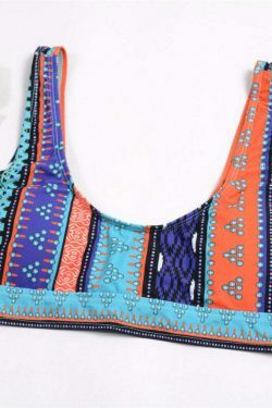 Vintage Vest Backless Printed Thong Bikinis Swimsuits - Y2K Fashion Niche Women's Clothing