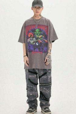 Vintage Vibe: BLACK AIR 'Grave Digger' Graphic Tee in Washed Cotton Jersey - Y2K Aesthetic Fashion