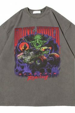 Vintage Vibe: BLACK AIR 'Grave Digger' Graphic Tee in Washed Cotton Jersey - Y2K Aesthetic Fashion