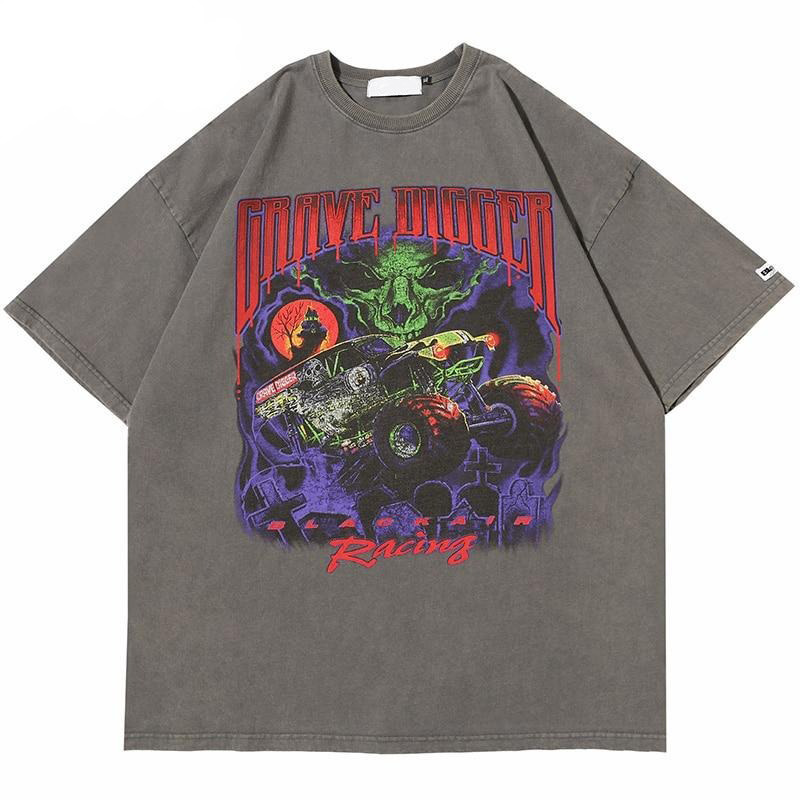 Vintage Vibe: BLACK AIR 'Grave Digger' Graphic Tee in Washed Cotton Jersey - Y2K Aesthetic Fashion Vintage Vibe: BLACK AIR 'Grave Digger' Graphic Tee in Washed Cotton Jersey - Y2K Aesthetic Fashion