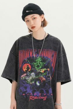 Vintage Vibe: BLACK AIR 'Grave Digger' Graphic Tee in Washed Cotton Jersey - Y2K Aesthetic Fashion