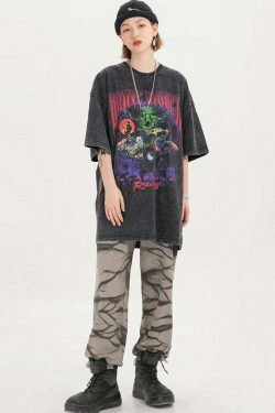 Vintage Vibe: BLACK AIR 'Grave Digger' Graphic Tee in Washed Cotton Jersey - Y2K Aesthetic Fashion