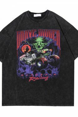 Vintage Vibe: BLACK AIR 'Grave Digger' Graphic Tee in Washed Cotton Jersey - Y2K Aesthetic Fashion
