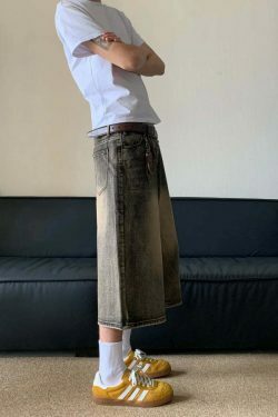 Vintage Wash High-Waisted Cargo Skirt - Y2K Aesthetic Grunge Style - Co