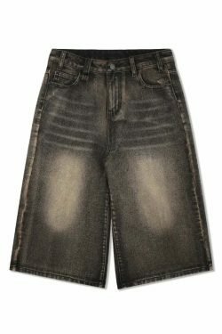 Vintage Wash High-Waisted Cargo Skirt - Y2K Aesthetic Grunge Style - Co