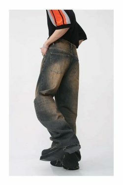 Vintage Wash Raw Hem Jeans - Y2K Fashion Denim Skirt Set for Women - Coquette Aesthetic Grunge Style