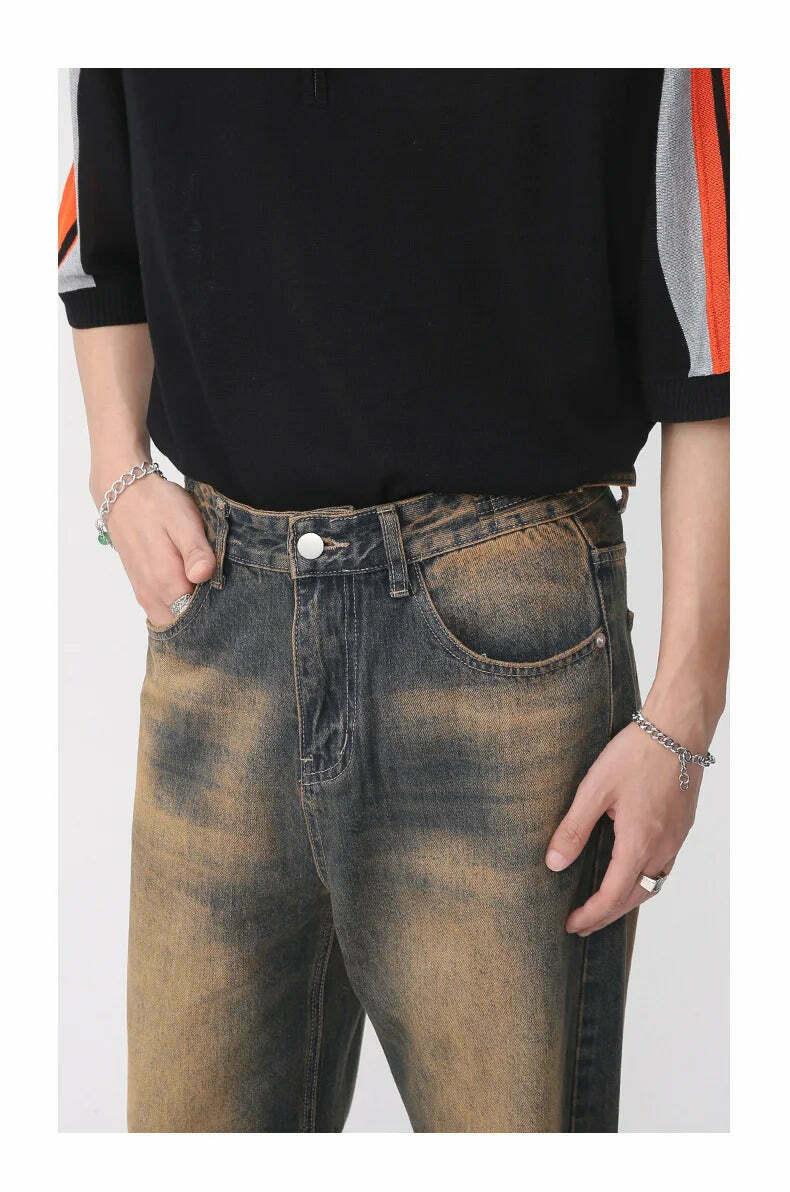 Vintage Wash Raw Hem Jeans - Y2K Fashion Denim Skirt Set for Women - Coquette Aesthetic Grunge Style Vintage Wash Raw Hem Jeans - Y2K Fashion Denim Skirt Set for Women - Coquette Aesthetic Grunge Style