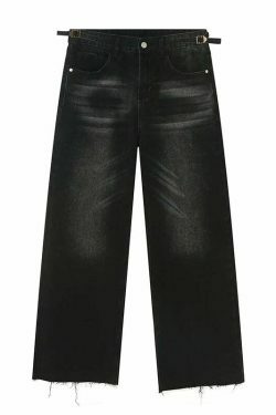 Vintage Wash Raw Hem Jeans - Y2K Fashion Denim Skirt Set for Women - Coquette Aesthetic Grunge Style