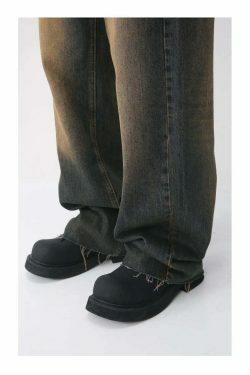 Vintage Wash Raw Hem Jeans - Y2K Fashion Denim Skirt Set for Women - Coquette Aesthetic Grunge Style