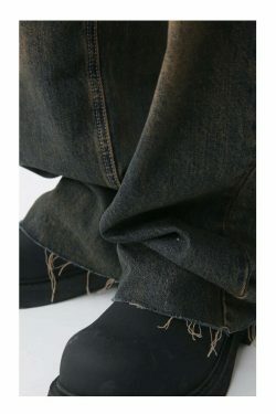 Vintage Wash Raw Hem Jeans - Y2K Fashion Denim Skirt Set for Women - Coquette Aesthetic Grunge Style