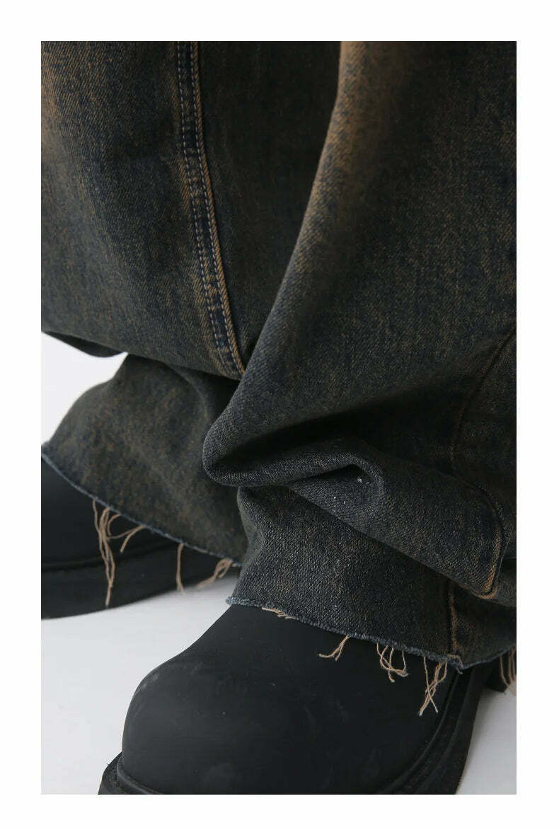 Vintage Wash Raw Hem Jeans - Y2K Fashion Denim Skirt Set for Women - Coquette Aesthetic Grunge Style Vintage Wash Raw Hem Jeans - Y2K Fashion Denim Skirt Set for Women - Coquette Aesthetic Grunge Style