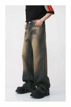 Vintage Wash Raw Hem Jeans - Y2K Fashion Denim Skirt Set for Women - Coquette Aesthetic Grunge Style