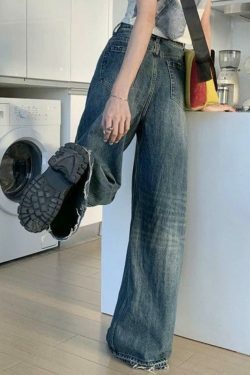 Vintage Wash Raw Trim High Rise Boyfriend Jeans - Y2K Aesthetic Denim for Women