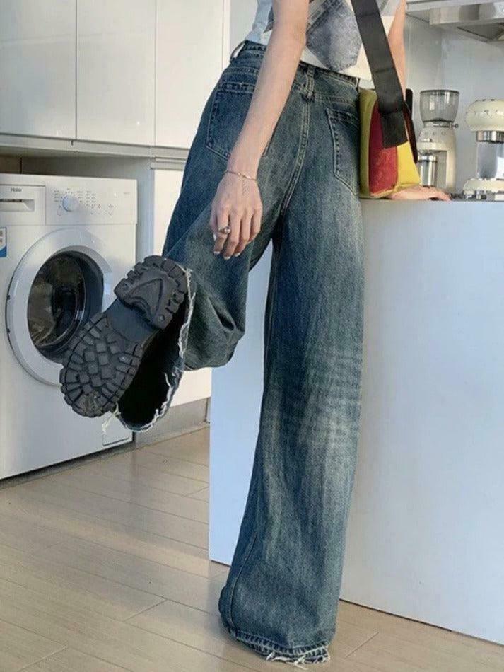 Vintage Wash Raw Trim High Rise Boyfriend Jeans - Y2K Aesthetic Denim for Women Vintage Wash Raw Trim High Rise Boyfriend Jeans - Y2K Aesthetic Denim for Women