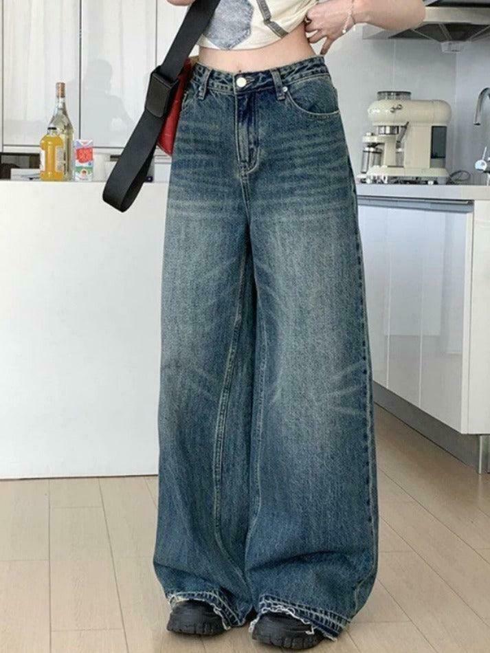 Vintage Wash Raw Trim High Rise Boyfriend Jeans - Y2K Aesthetic Denim for Women Vintage Wash Raw Trim High Rise Boyfriend Jeans - Y2K Aesthetic Denim for Women