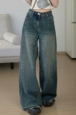 Vintage Wash Raw Trim High Rise Boyfriend Jeans - Y2K Aesthetic Denim for Women