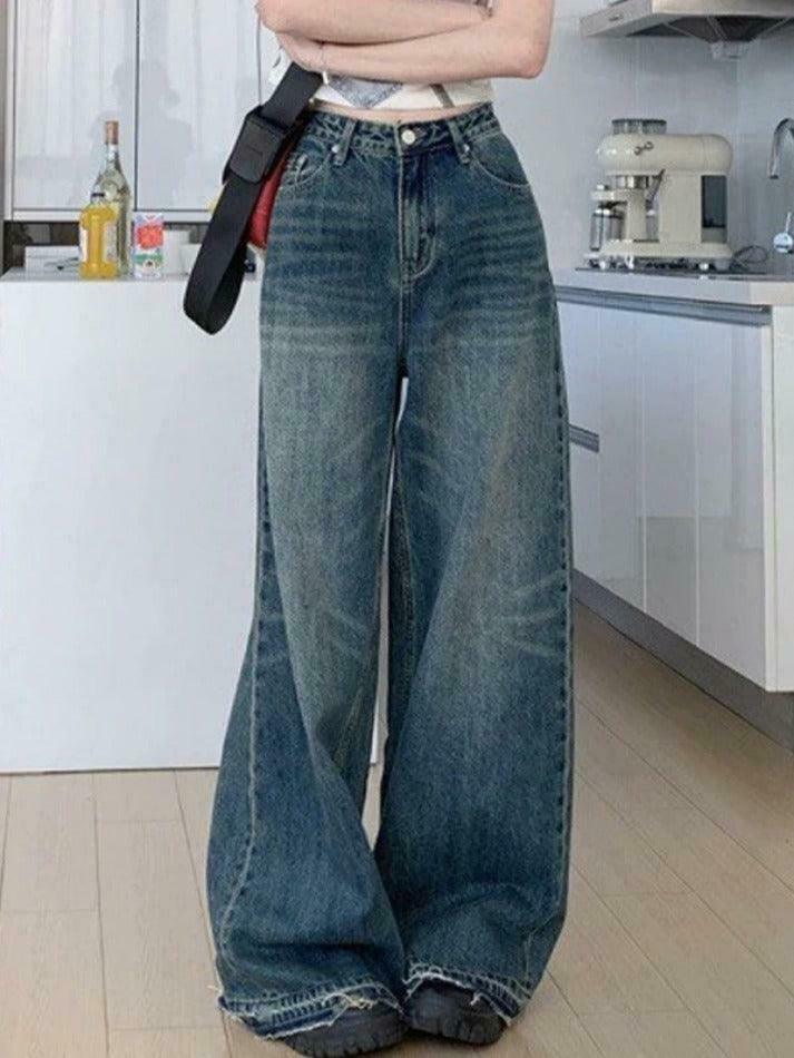 Vintage Wash Raw Trim High Rise Boyfriend Jeans - Y2K Aesthetic Denim for Women Vintage Wash Raw Trim High Rise Boyfriend Jeans - Y2K Aesthetic Denim for Women