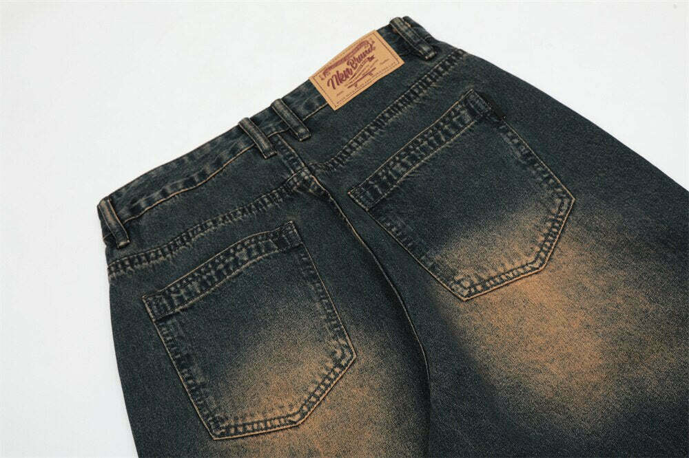 Vintage Wash Relaxed Fit Jeans: Y2K Fashion with Coquette Aesthetic & Grunge Vibes Vintage Wash Relaxed Fit Jeans: Y2K Fashion with Coquette Aesthetic & Grunge Vibes