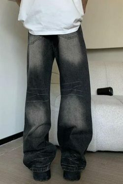 Vintage Wash Straight Leg Loose Jeans - Y2K Aesthetic Denim for Women - Grunge Style Fashion Staple