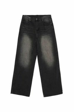 Vintage Wash Straight Leg Loose Jeans - Y2K Aesthetic Denim for Women - Grunge Style Fashion Staple