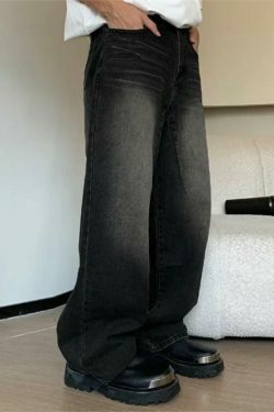 Vintage Wash Straight Leg Loose Jeans - Y2K Aesthetic Denim for Women - Grunge Style Fashion Staple