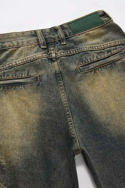 Vintage Wash Wavy Seam Jeans - Y2K Aesthetic Denim Skirt Set - Coquette Style Fashion